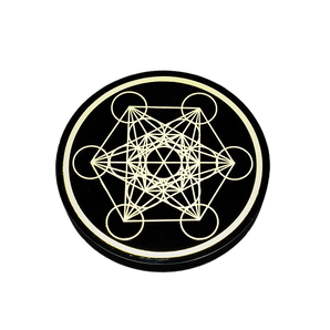 Black Obsidian Engraved Metatron's Cube, 5 Platonic Solids Grid Plate - Heavenly Crystals Online