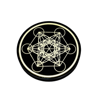 Black Obsidian Engraved Metatron's Cube, 5 Platonic Solids Grid Plate - Heavenly Crystals Online