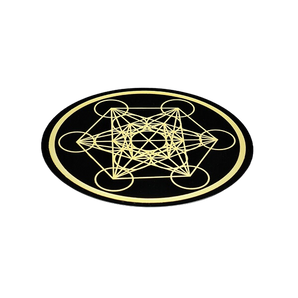 Black Obsidian Engraved Metatron's Cube, 5 Platonic Solids Grid Plate - Heavenly Crystals Online