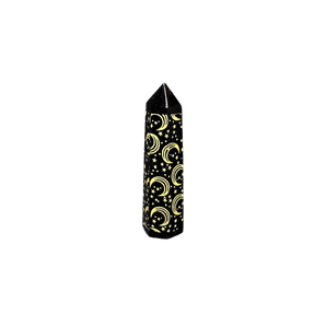 Black Obsidian Gold Moon/Star Generator Point (82g) – Protection, Intuition & Celestial Energy - Heavenly Crystals Online