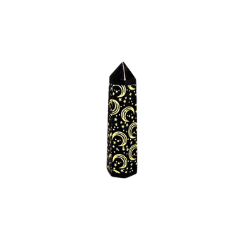 Black Obsidian Gold Moon/Star Generator Point (82g) – Protection, Intuition & Celestial Energy - Heavenly Crystals Online