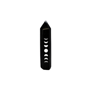 Black Obsidian Moon Phase Generator Point (120g) – Protection, Grounding & Lunar Energy Alignment - Heavenly Crystals Online