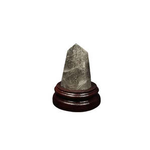 Black Rutilated Quartz Point (536g) with Wooden Stand – Intuition, Energy Shielding & Inner Strength - Heavenly Crystals Online