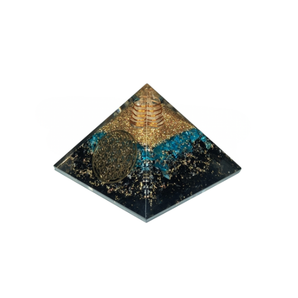 Black Tourmaline, Blue Apatite & Clear Quartz Orgonite Pyramid with Flower of Life – Protection, Insight & Energy Alignment - Heavenly Crystals Online