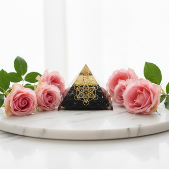 Black Tourmaline & Clear Quartz Orgonite Pyramid (284g) – Metatron’s Cube, Platonic Solids, Protection, Grounding & EMF Clearing - Heavenly Crystals Online
