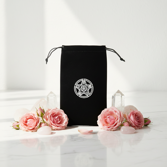 Black Velvet Pouch with White Pentacle – Sacred Storage for Crystals, Tarot & Ritual Tools - Heavenly Crystals Online