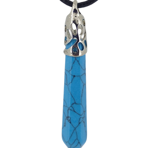Blue Howlite DT Point Pendant with Black Cord