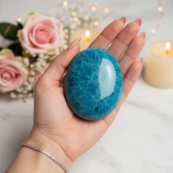 Blue Apatite Palm Stone – Motivation, Clarity & Energy Activation - Heavenly Crystals Online