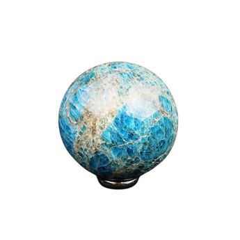 Blue Apatite Sphere with Wooden Stand (381g) – Clarity, Motivation & Manifestation Crystal - Heavenly Crystals Online
