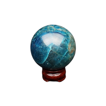 Blue Apatite Sphere with Wooden Stand (683g) – Clarity, Motivation & Manifestation Crystal - Heavenly Crystals Online