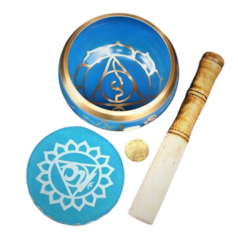 Blue Brass Singing Tibetan Bowl includes Striker and Cushion - Throat Chakra - Communication 11.5cm - Heavenly Crystals Online
