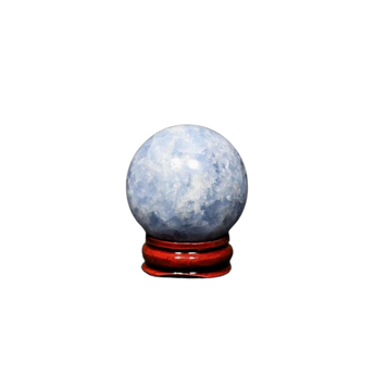 Blue Calcite Sphere with Wooden Stand (97g) – Calming, Soothing & Emotional Healing Crystal - Heavenly Crystals Online