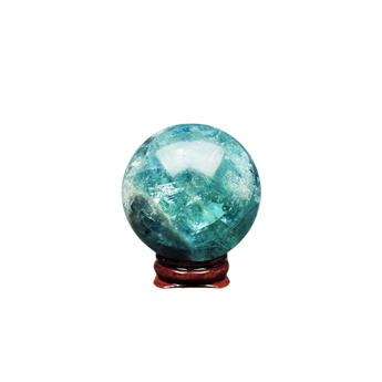Blue Fluorite Sphere (247g) with Wooden Stand - Clarity, Intuition & Calming Energy - Heavenly Crystals Online