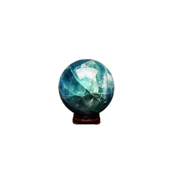 Blue Fluorite Sphere (559g) with Wooden Stand - Clarity, Intuition & Calming Energy - Heavenly Crystals Online