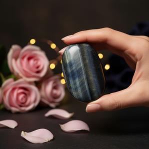 Blue & Golden-Brown Tiger Eye Palm Stone – Strength, Clarity & Grounding - Heavenly Crystals Online