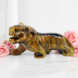 Blue & Golden‑Brown Tiger’s Eye Carved Tiger (238g) – Strength, Protection & Confident Leadership - Heavenly Crystals Online