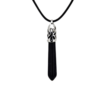 Blue Goldstone Pendant on Black Cord - Manmade Glass with Copper Sparkle - Heavenly Crystals Online