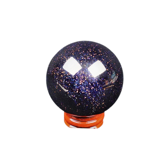 Blue Goldstone Sphere (Manmade - glass with copper) with a wooden stand - Confidence, Ambition & Intuitive Focus - Heavenly Crystals Online