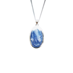Blue Kyanite Oval Pendant in 925 Sterling Silver with chain - Alignment, Communication & Inner Harmony - Heavenly Crystals Online