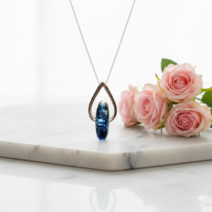 Blue Kyanite Tear Drop Pendant in 925 Sterling Silver with chain - Alignment, Communication & Inner Harmony - Heavenly Crystals Online