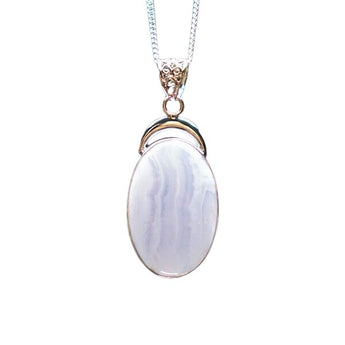Blue Lace Agate Oval Pendant | 925 Silver | Calm & Communication - Heavenly Crystals Online