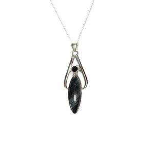 Blue Tiger Eye Marquise Pendant in 925 Sterling Silver with chain - Intuition & Alignment - Heavenly Crystals Online