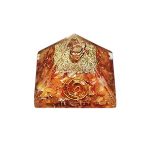 Carnelian, Clear Quartz, Copper Orgonite Pyramid - Vitality, Motivation & EMF Harmonising - Heavenly Crystals Online