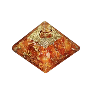 Carnelian, Clear Quartz, Copper Orgonite Pyramid - Vitality, Motivation & EMF Harmonising - Heavenly Crystals Online