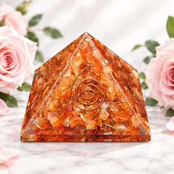 Carnelian & Copper Orgonite Pyramid (169g) – Vitality, Motivation & EMF Harmonising - Heavenly Crystals Online
