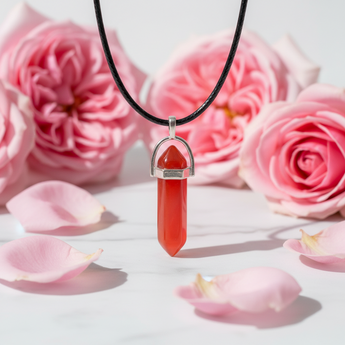 Carnelian Double Terminated Pendant with Black Cord – Vitality, Confidence & Motivation - Heavenly Crystals Online