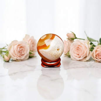 Carnelian Geode Sphere (87g) – Fiery Vitality, Creativity & Quartz Druzy Energy - Heavenly Crystals Online