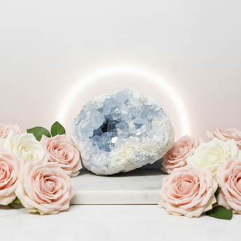 Celestite Cluster (1.012kg) – Peace, Angels & Higher Guidance - Heavenly Crystals Online