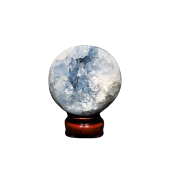 Celestite Geode Sphere with Wooden Stand (622g) – Peace, Angels, Higher Guidance & Divine Clarity - Heavenly Crystals Online
