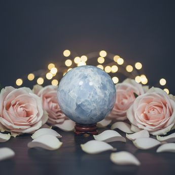 Celestite Sphere with Wooden Stand (608g) – Peace, Angels, Higher Guidance & Divine Clarity - Heavenly Crystals Online