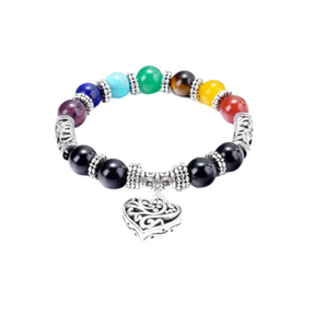 Chakra Healing Bracelet with a gorgeous heart (8mm) Balance, Alignment & Energy Flow - Heavenly Crystals Online