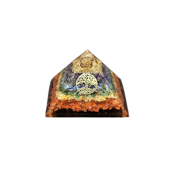 Chakra Orgonite Pyramid (190g) – Clear Quartz, Copper & Tree of Life for Energy Balance, Healing & Alignment - Heavenly Crystals Online