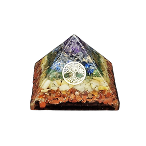 Chakra Orgonite Pyramid (220g) – Tree of Life Symbol & Clear Quartz | Chakra Balancing, Energy Alignment, Protection & Spiritual Harmony - Heavenly Crystals Online