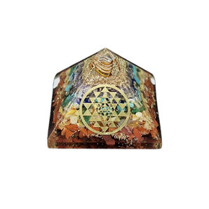 Chakra Orgonite Pyramid – Clear Quartz, Copper & Sri Yantra (Energy Harmonizer) - Chakra Balancing, Energy Alignment, Manifestation & Sacred Geometry Activation - Heavenly Crystals Online
