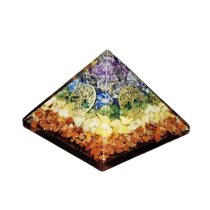 Chakra Orgonite Pyramid (220g) – Tree of Life Symbol & Clear Quartz - Chakra Balancing, Energy Alignment, Protection & Spiritual Harmony - Heavenly Crystals Online