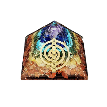 Chakra Orgonite Pyramid with Cho Ku Rei Symbol - Chakra Balancing, Energy Alignment, Protection & Spiritual Harmony - Heavenly Crystals Online