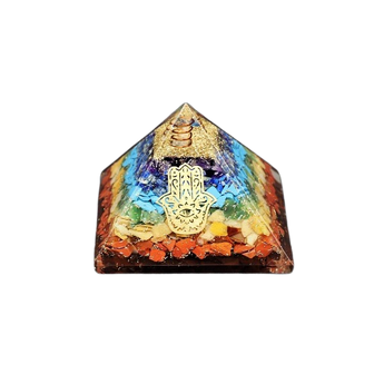 Chakra Orgonite Pyramid with Clear Quartz & Hamsa Hand (253g) – Chakra Balancing, Protection & Energy Alignment - Heavenly Crystals Online