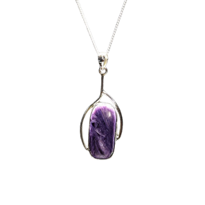 Charoite Elongated Oval Pendant | 925 Silver | Transformation - Heavenly Crystals Online