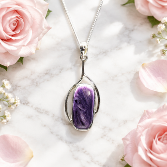 Charoite Elongated Oval Pendant | 925 Silver | Transformation - Heavenly Crystals Online