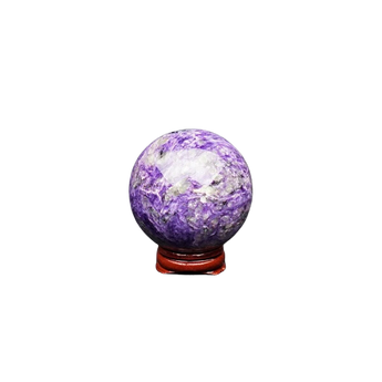 Charoite Sphere with Wooden Stand (331g) – Rare Siberian Crystal for Transformation & Intuition - Heavenly Crystals Online