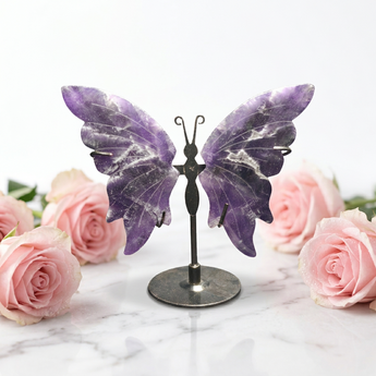Chevron Amethyst Butterfly on stand (172g) - Transformation, Intuition & Protection Crystal - Heavenly Crystals Online