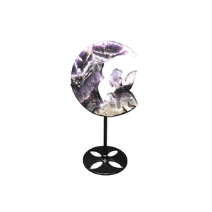 Chevron Amethyst Moon Fairy Carving on Stand (375g) – Celestial Crystal Decor & Healing Sculpture - Heavenly Crystals Online