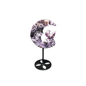 Chevron Amethyst Moon Fairy Carving on Stand (378g) – Celestial Crystal Decor & Healing Sculpture - Heavenly Crystals Online