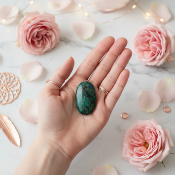 Chrysocolla Copper Matrix Palm Stone (39g) – Soothing, Stabilising & Heart-Healing - Heavenly Crystals Online