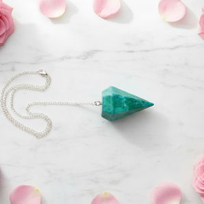 Chrysocolla Dyed Howlite Pendulum with Velvet Pouch - Calm, Communication & Balance - Heavenly Crystals Online