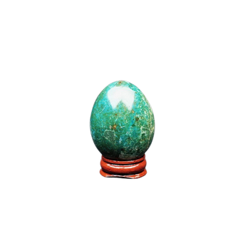 Chrysocolla Egg with wooden stand (106g) Heart Healing, Communication & Emotional Balance - Heavenly Crystals Online